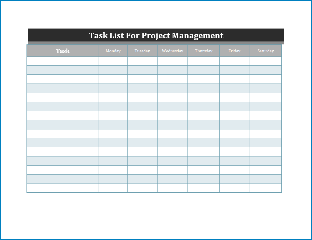 Free Printable Task List Template For Project Management