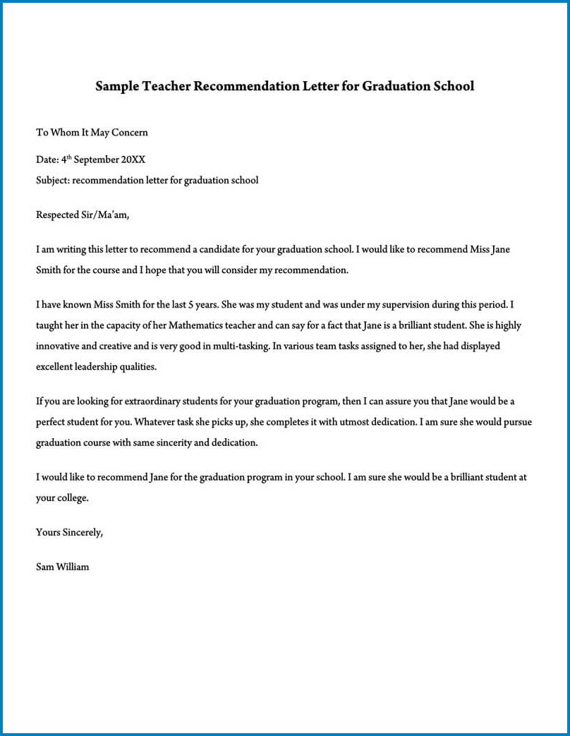 Teacher Letter Of Recommendation Template Example