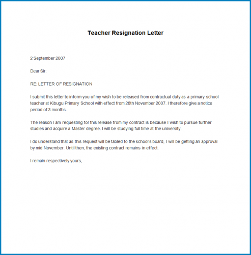 √ Teacher Resignation Letter Template