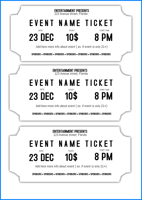 Ticket Template Word Sample