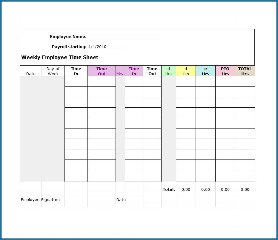 Timesheet Template For Employees Example