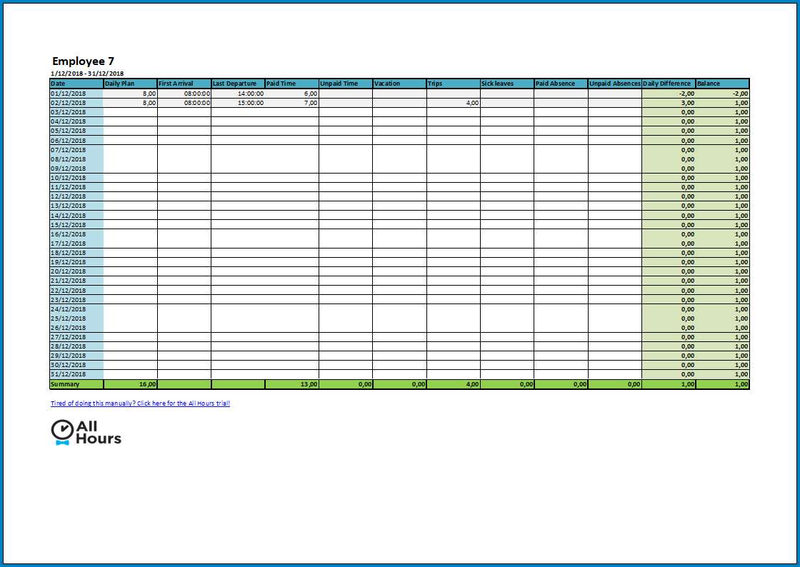 Free Printable Timesheet Template For Employees