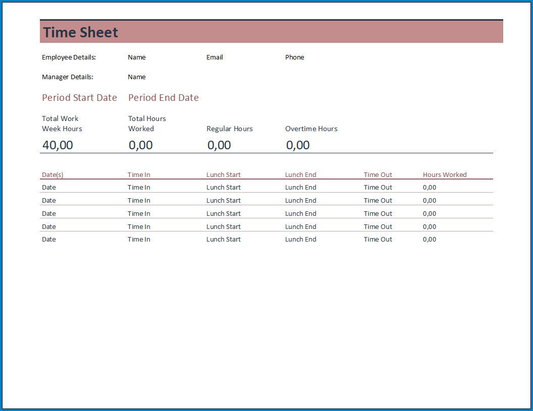 Free Printable Timesheet Template For Excel