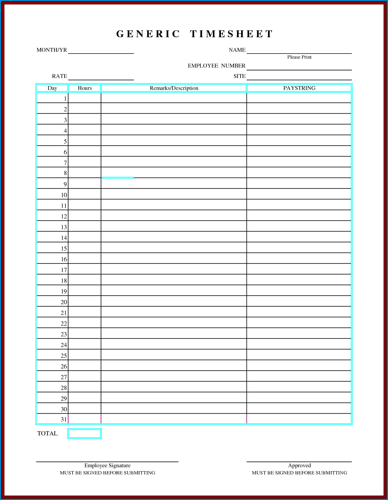 Timesheet Template Word Example