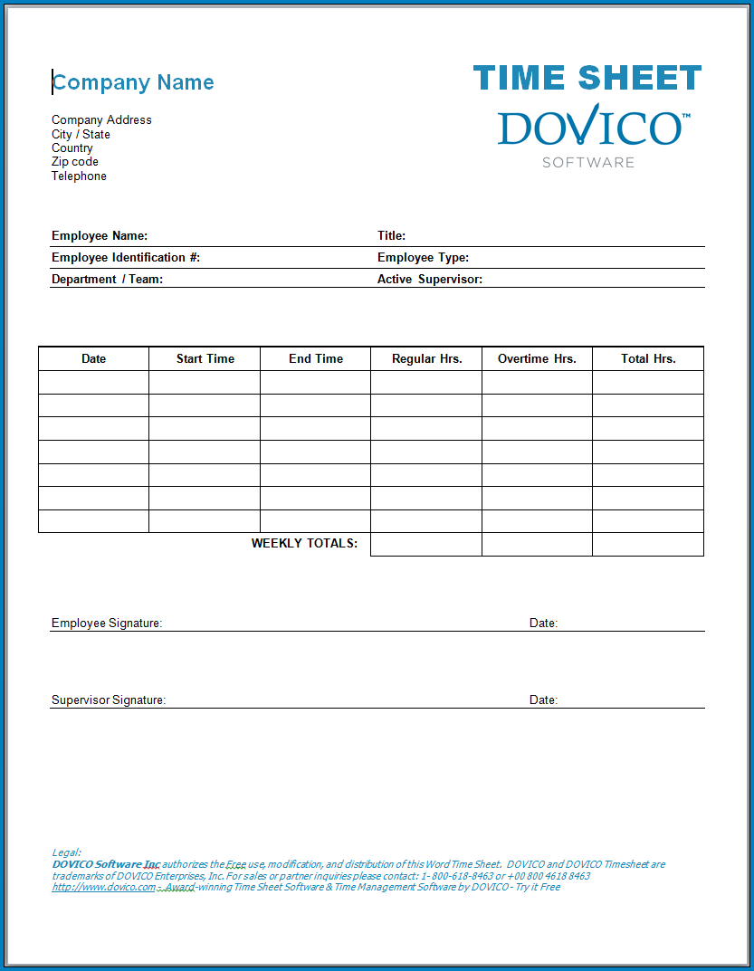 Timesheet Template Word Sample