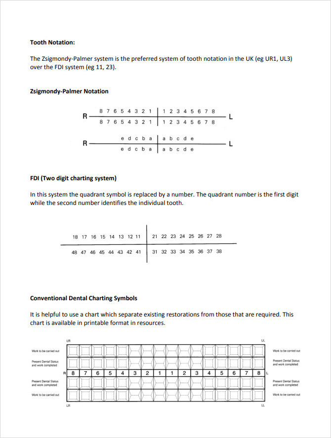 Tooth Notation Charting Symbols Guidance Template