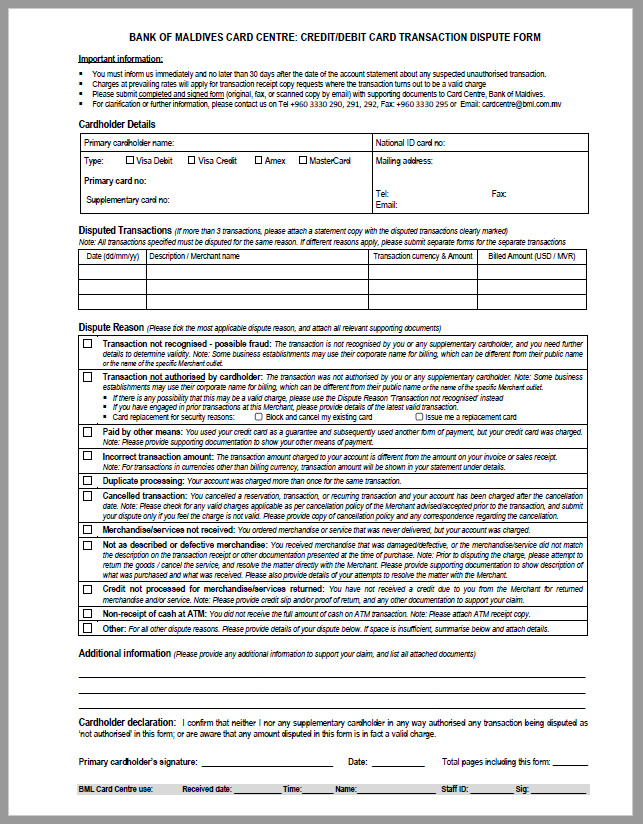 Free Printable Transaction Dispute Form