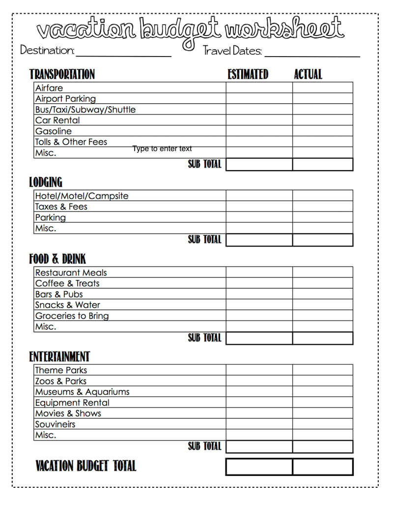 Travel Budget Template Sample