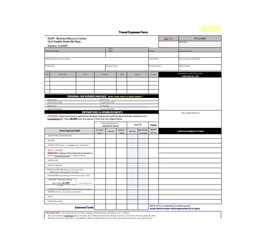 Travel Expense Report Template