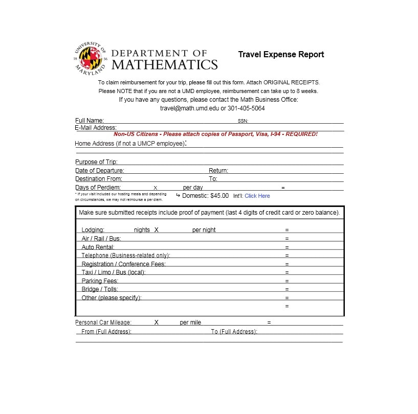 Travel Expense Report Template