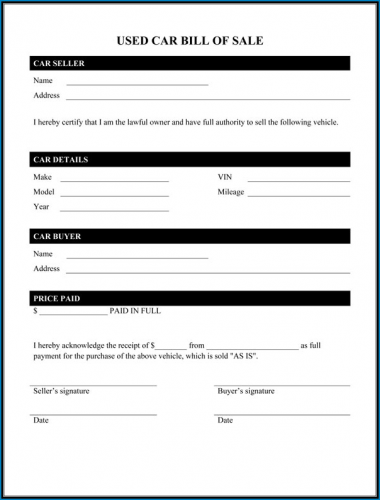 √ Free Printable Used Car Bill Of Sale Template