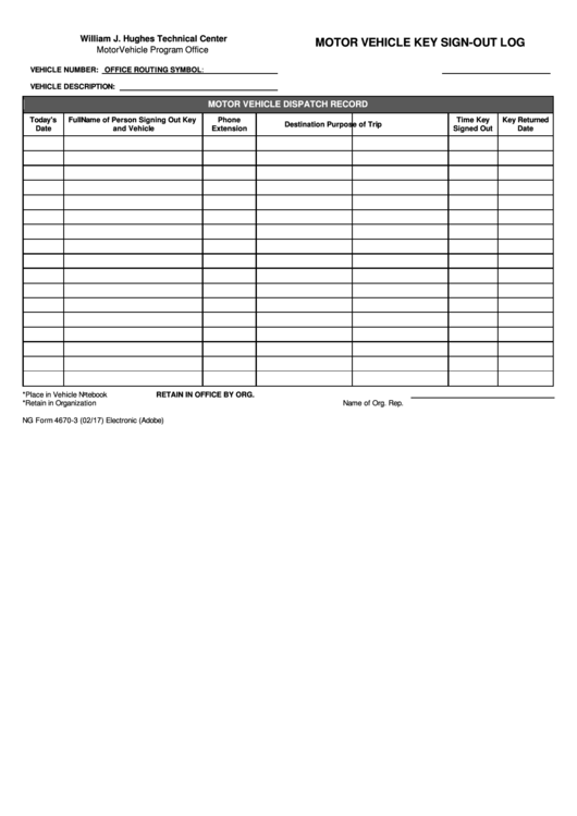 Vehicle Sign out Sheet Template Example | Templateral