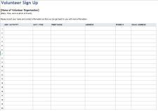 Volunteer Signup Worksheet Template Sample