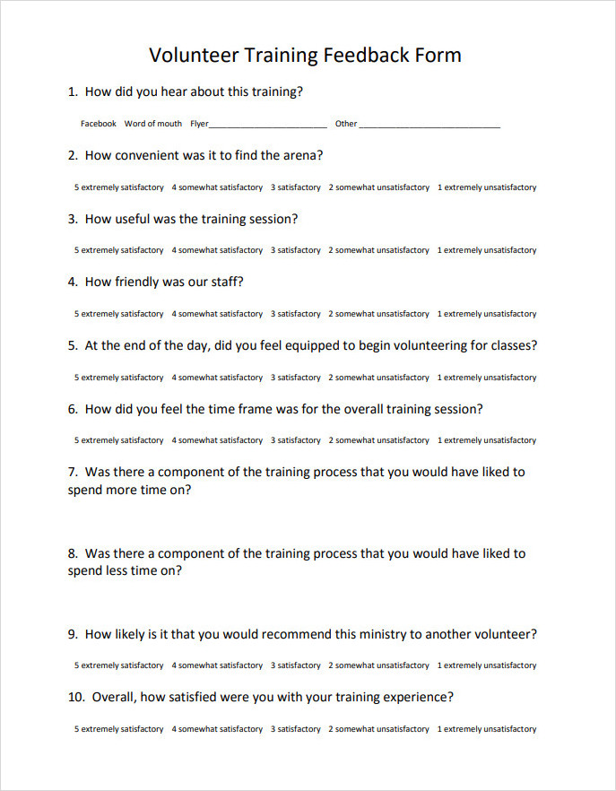 Volunteer Training Feedback Form