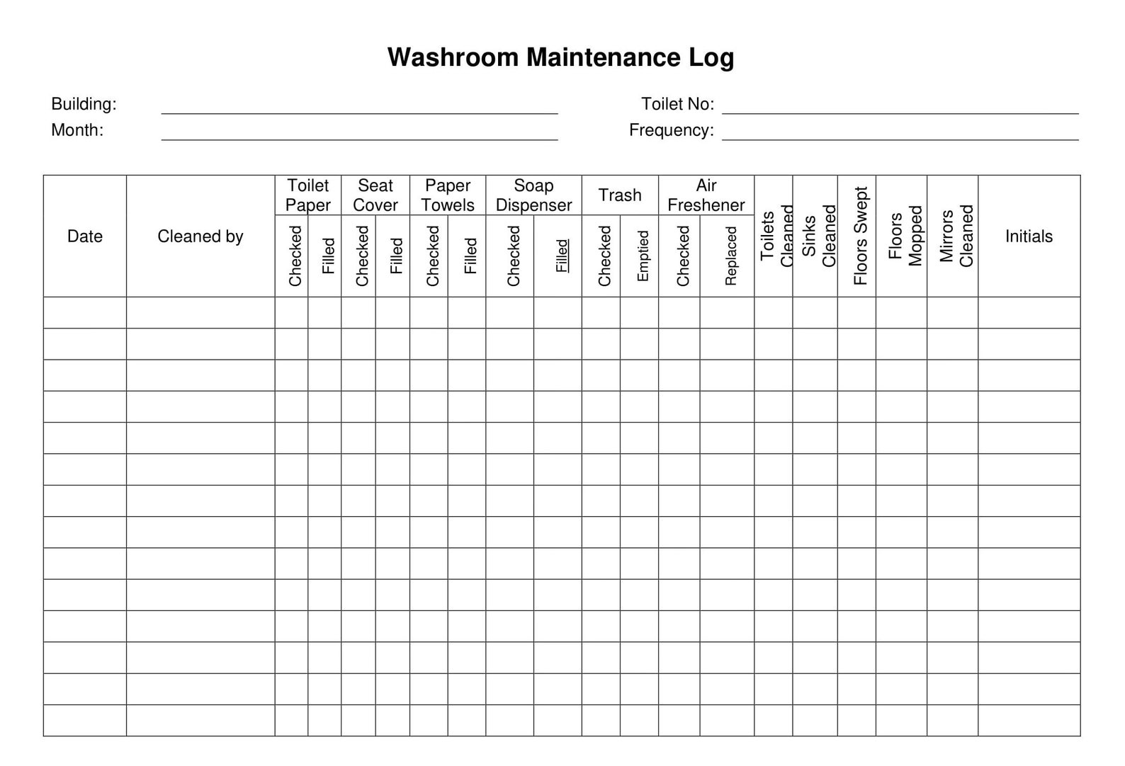 Washing Machine Maintenance Log Template Sample