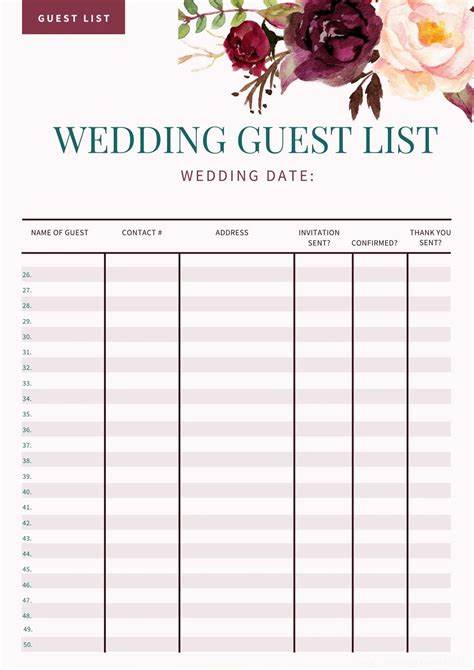 Wedding Guest Sign in Sheet Template Example