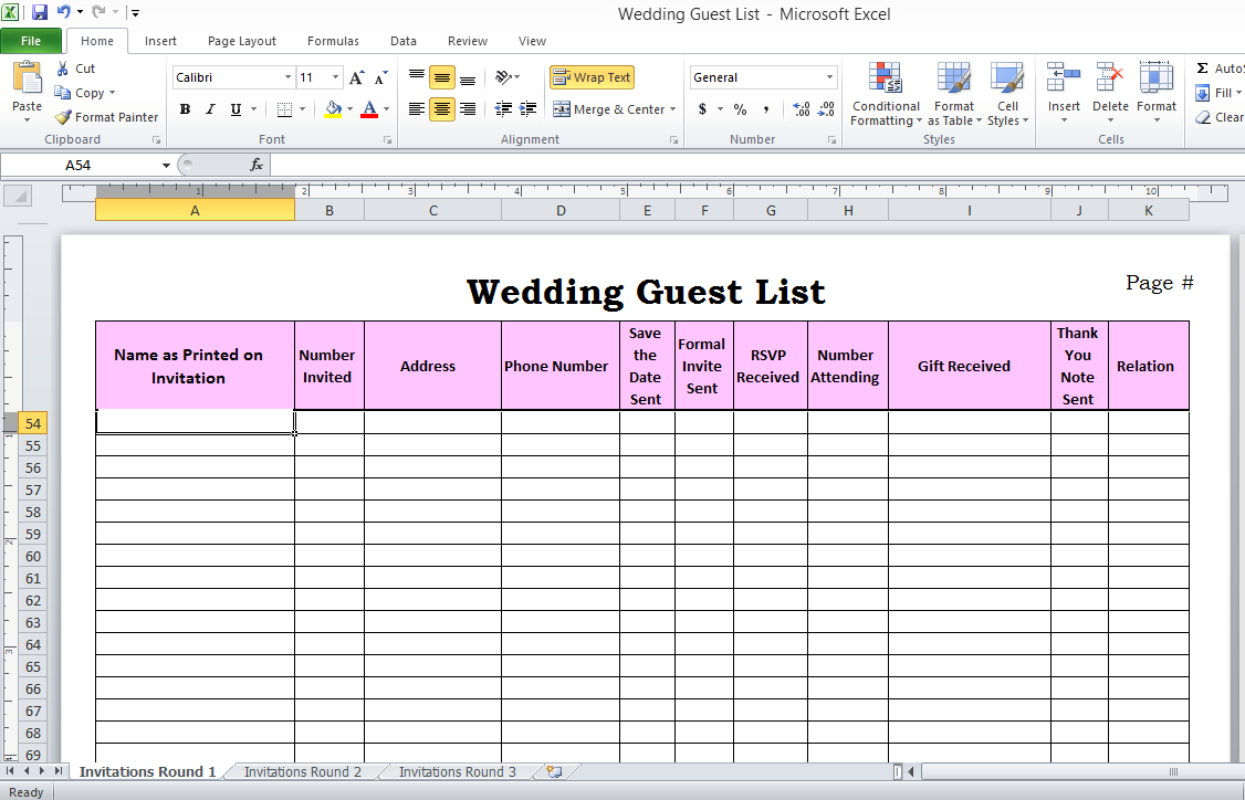 Wedding Invitation Track Sheet Template Example