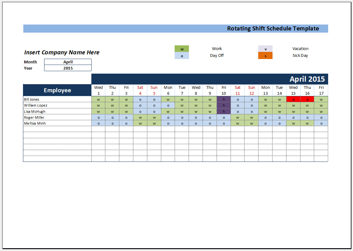 Weekly Hour Shift Schedule Template Example