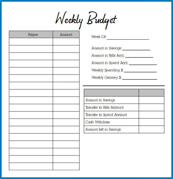 Weekly Budget Template Example