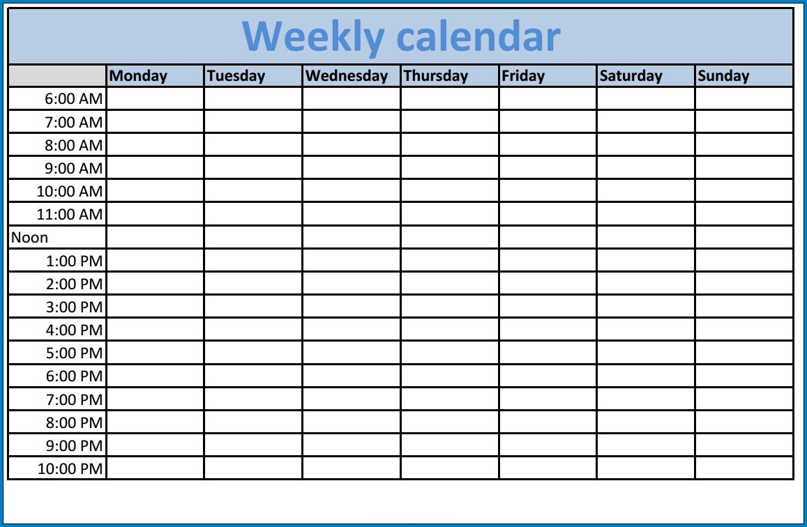 Weekly Calendar Template Example