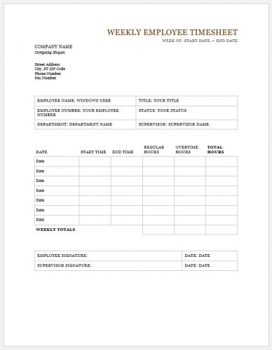 √ Free Printable Weekly Employee Timesheet Template