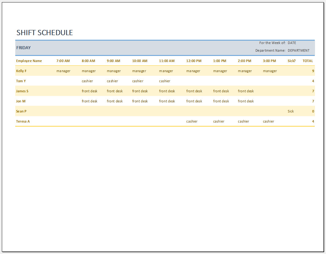 Free Weekly Employee Work Schedule Template Excel Retymister