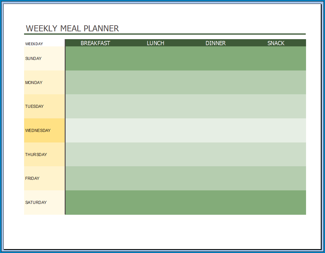 Free Printable Weekly Meal Planner Template