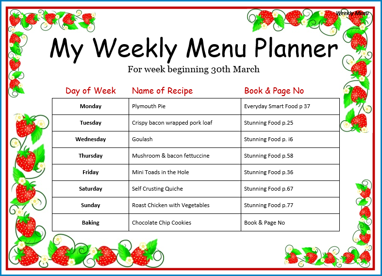 Weekly Menu Template Example