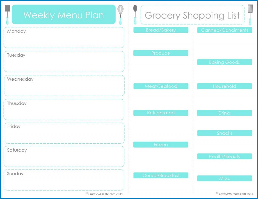 Weekly Menu Template Sample