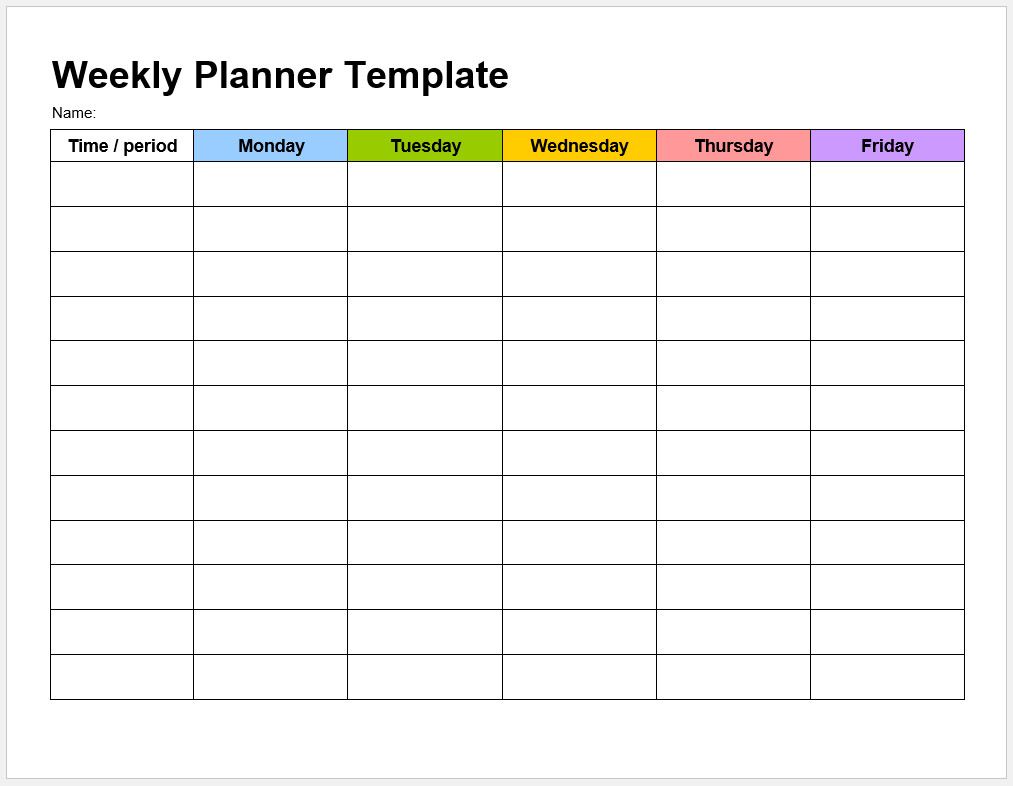 Free Printable Weekly Planner Templates