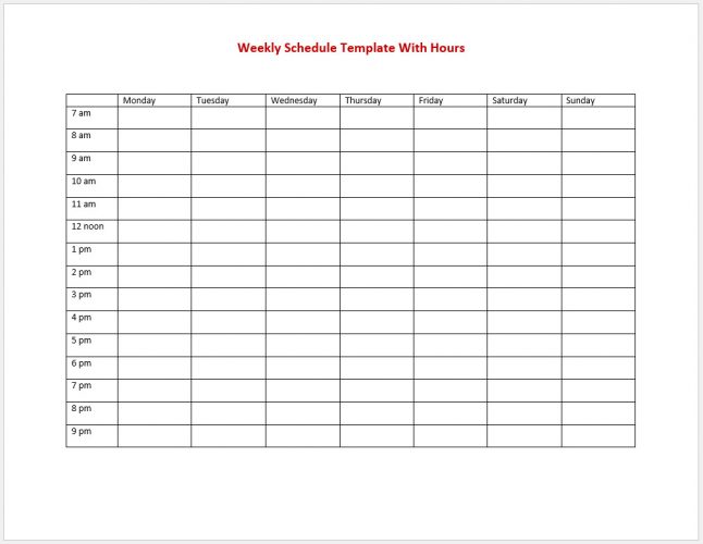 √ Free Weekly Schedule Template With Hours