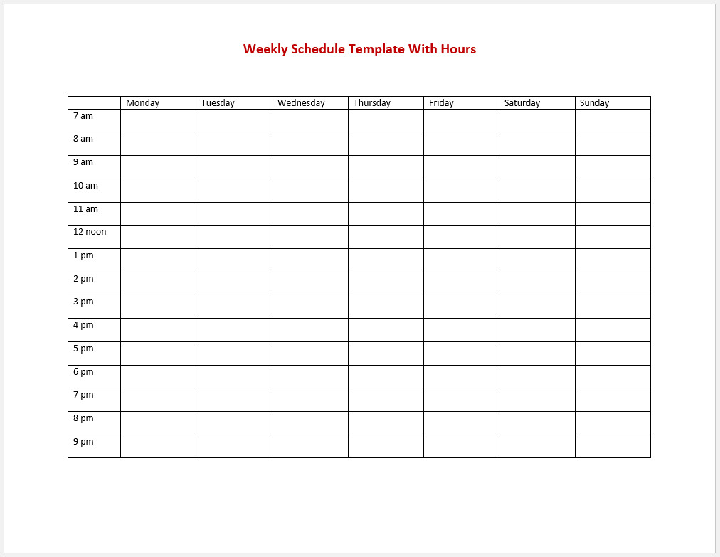 Free Weekly Schedule Template With Hours