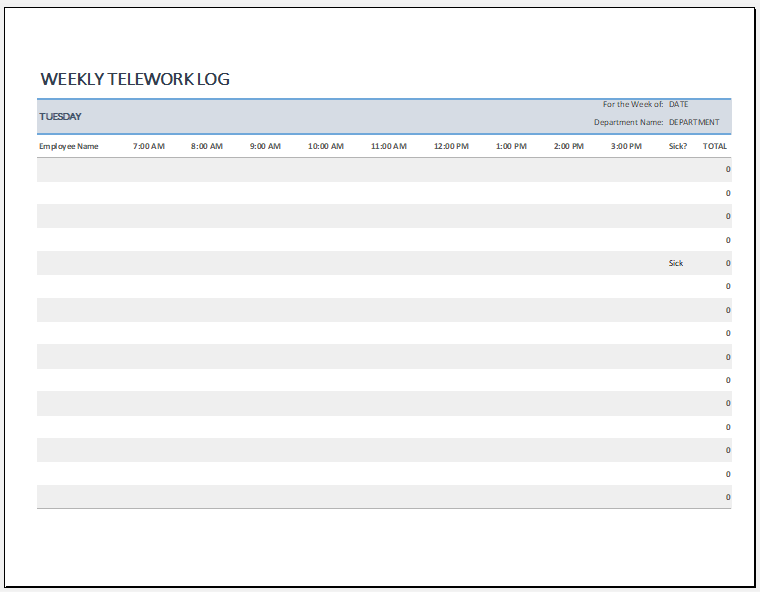 Weekly Telework Log Template