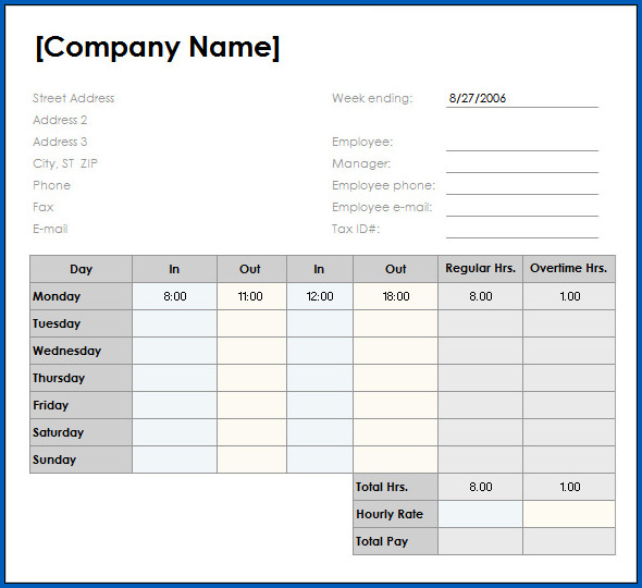 Weekly Timesheet Template Excel Sample | Templateral