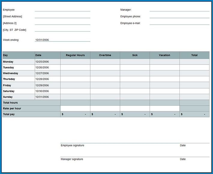 Weekly Timesheet Template For Excel Sample