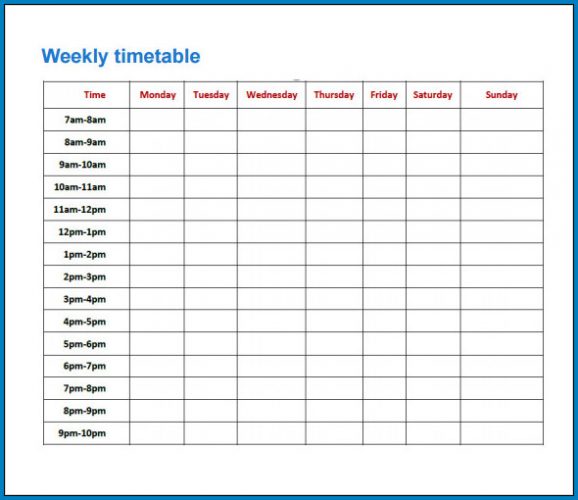 √ Free Printable Weekly Timetable Template