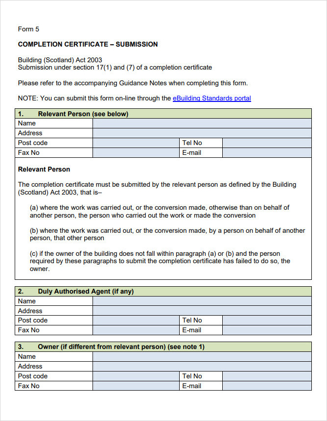 Work Completion Certificate Submission Form