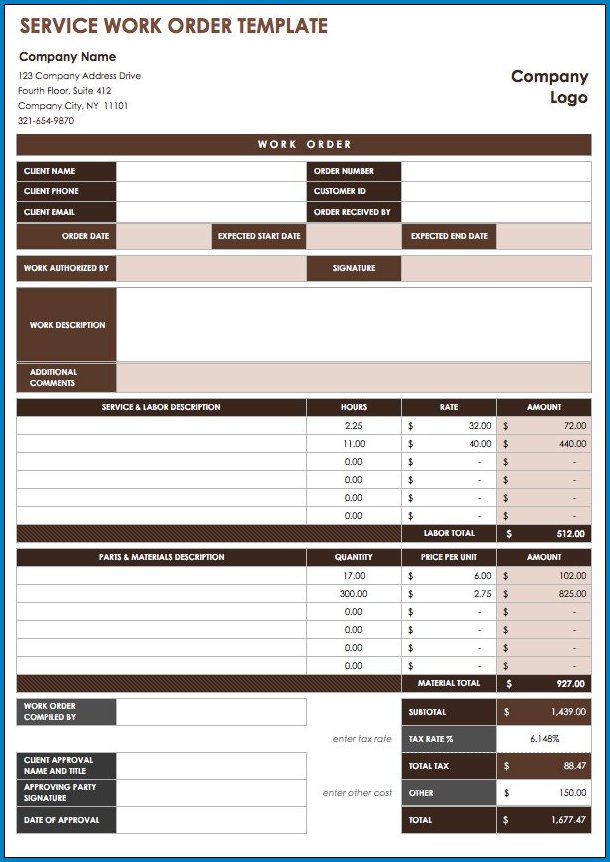 Work Order Template Example