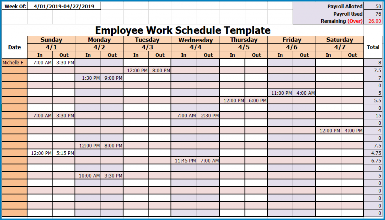 √ Free Printable Work Schedule Template