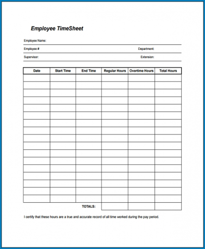 √ Free Printable Work Timesheet Template