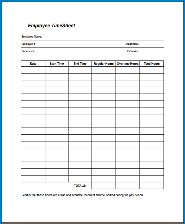 Work Timesheet Template Sample