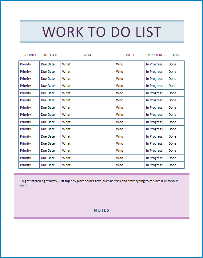  Free Printable Work To Do List Template