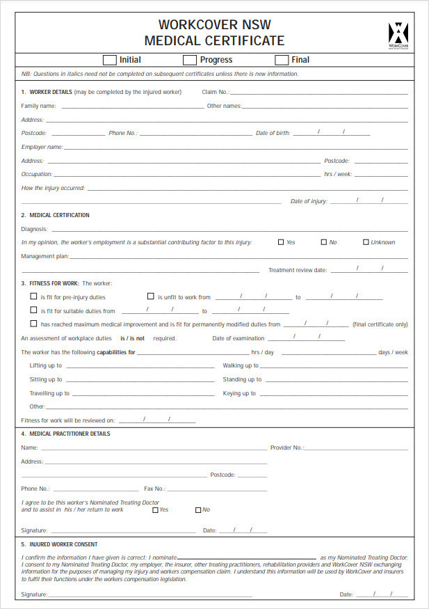 Workcover Medical Certificate Template