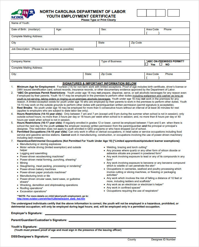 Youth Certificate Of Employment Form