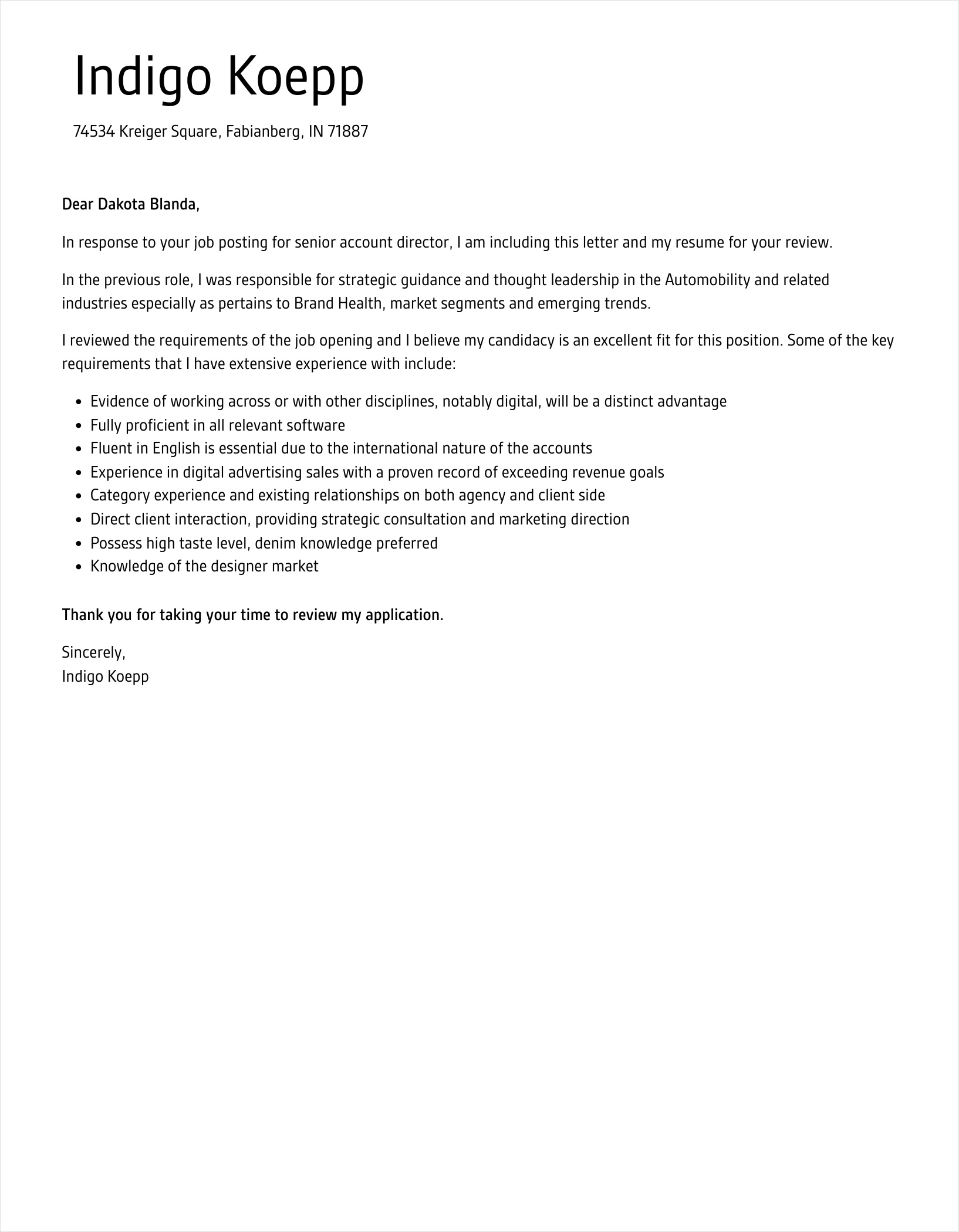 account director cover letter template example