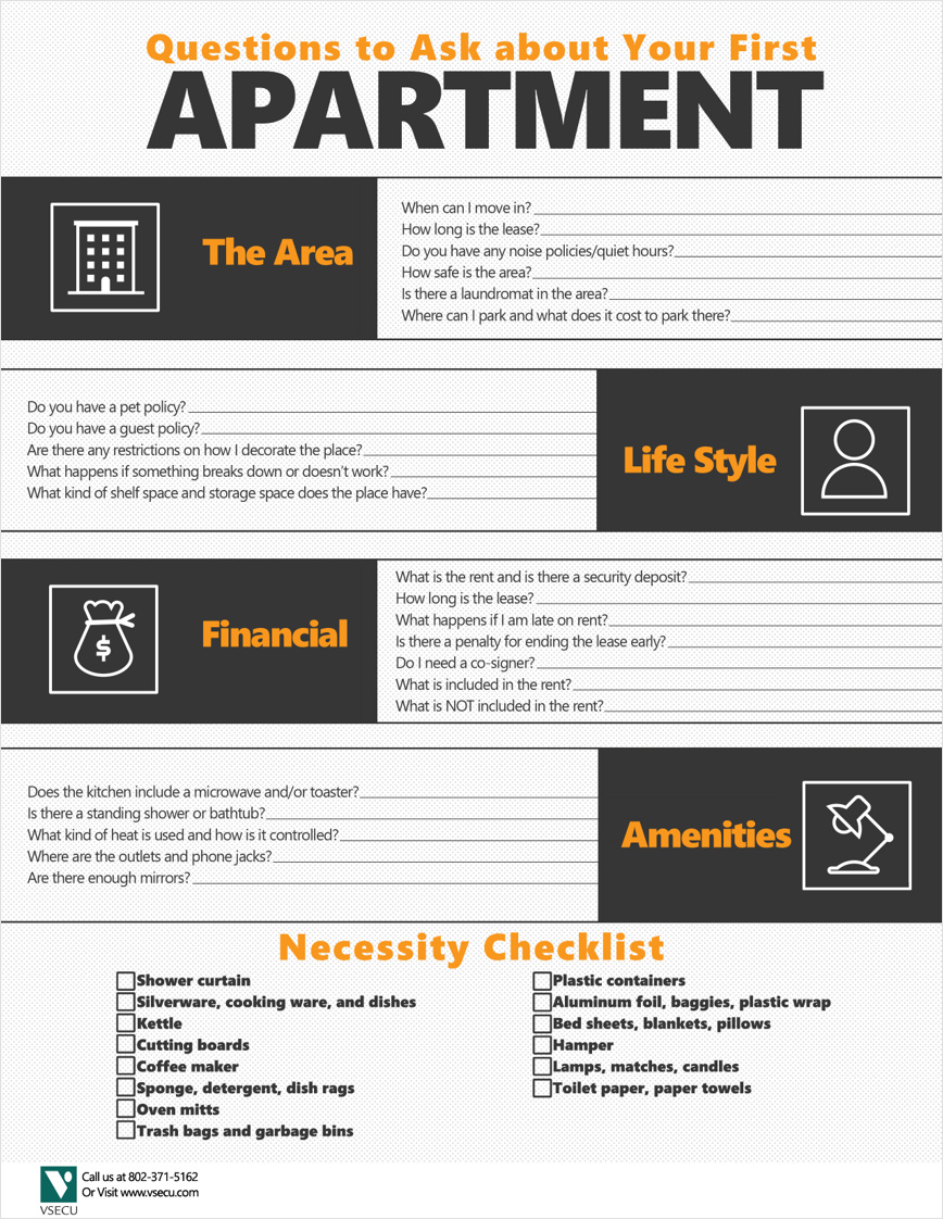 apartment shopping checklist template