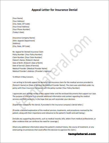 √ Appeal Letter Template for Insurance Denial (Editable)