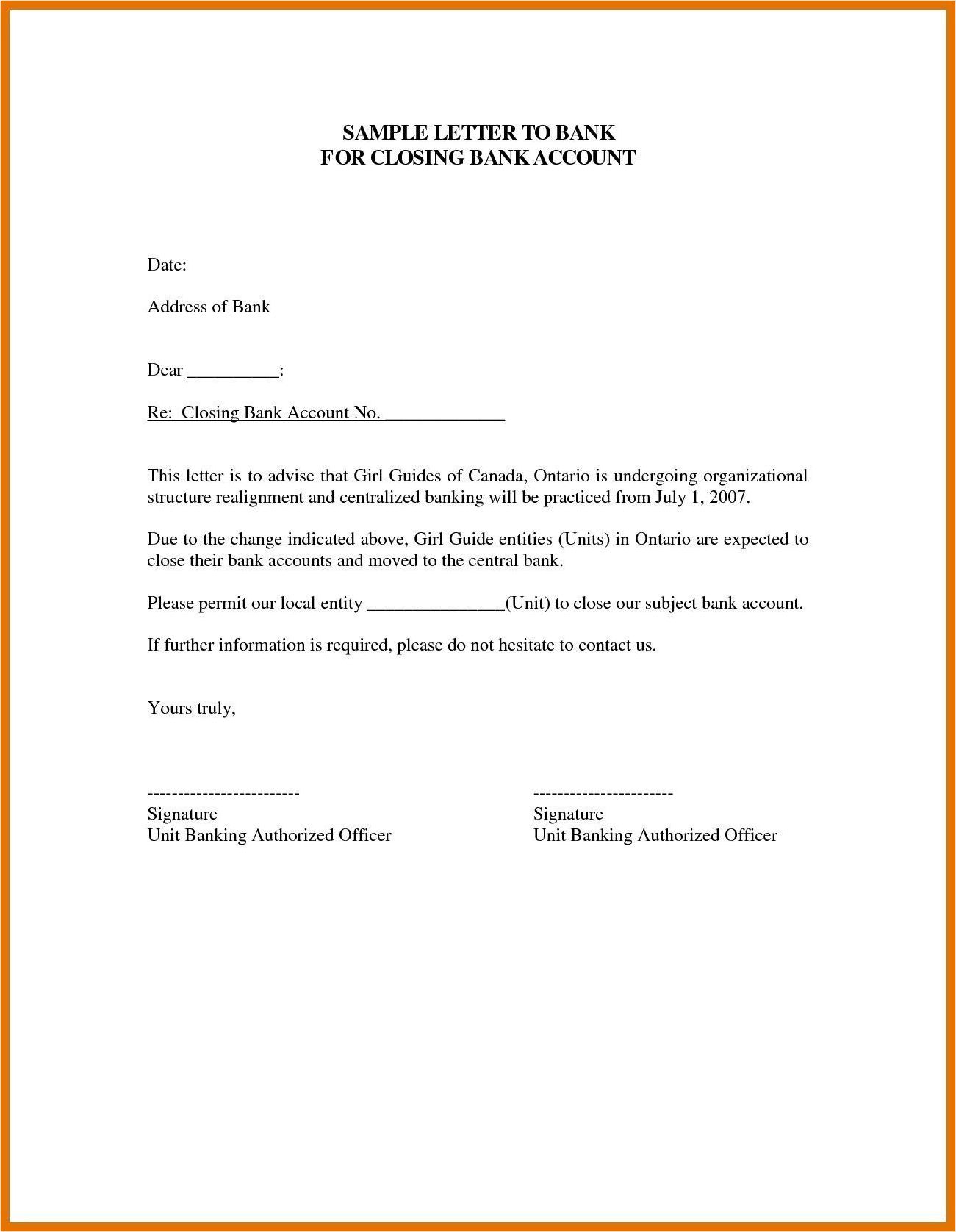 bank account termination letter template example