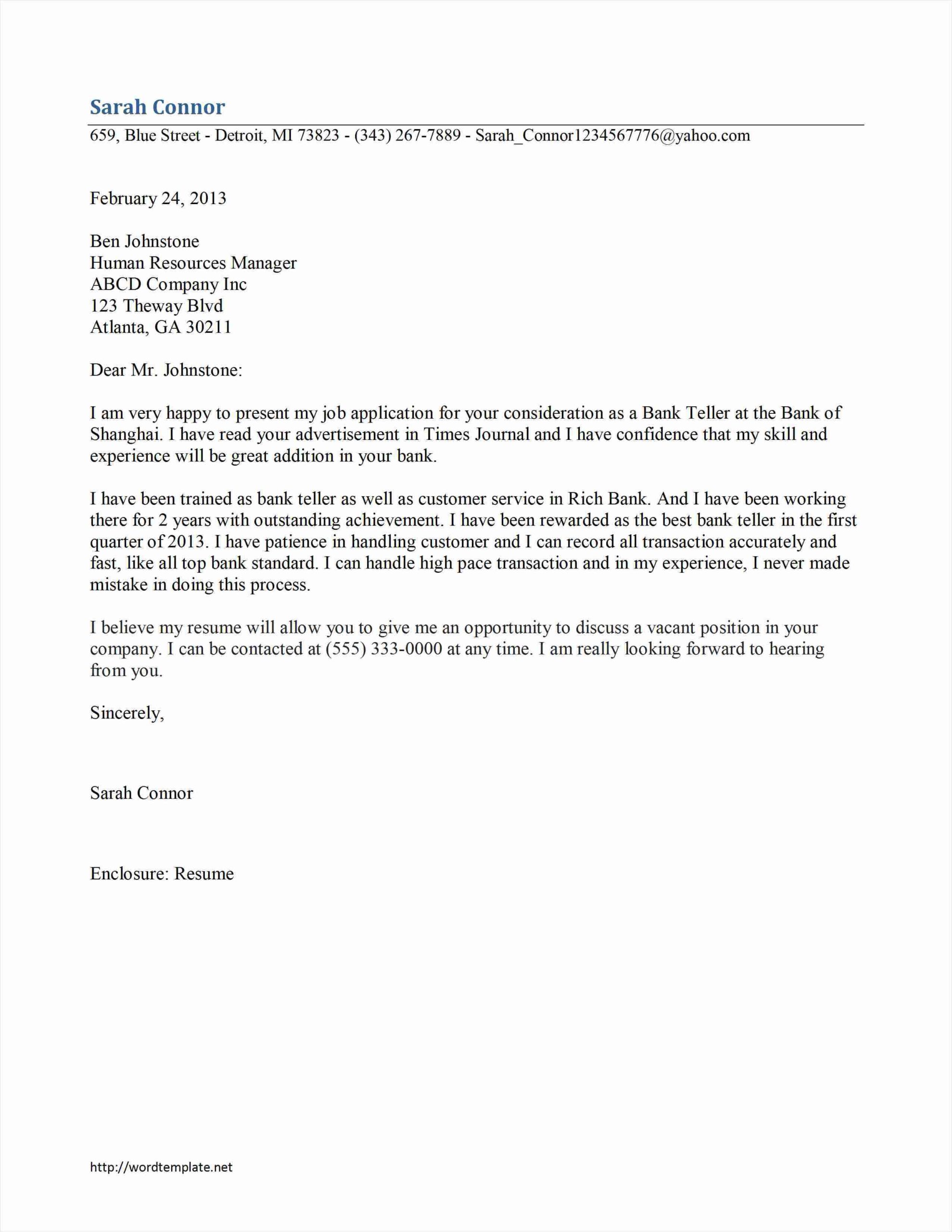 bank teller job cover letter template sample