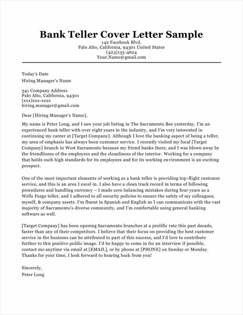 bank teller job cover letter template